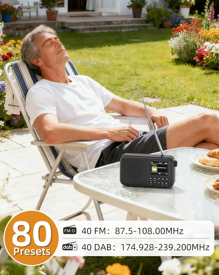Tragbares DAB+ Radio mit Bluetooth, UKW/DAB Digitalradio mit 2,4" Farbdisplay, 80 Senderspeicher, 30