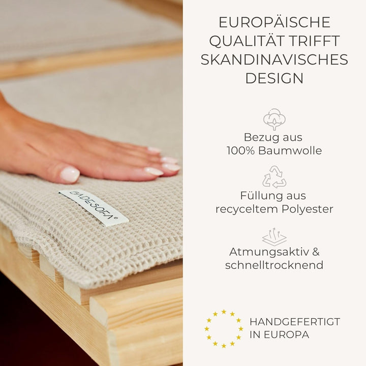 SAUNASOFA Sauna Auflage 2-Sitzer – Sitzunterlage für Sauna & Infrarotsauna aus Baumwolle – Waschbar,