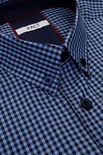 Xact Herren Kurzarmhemd mit Gingham-Karo, Button-Down-Kragen, Normale Passform M Denim Blue/ Navy, M