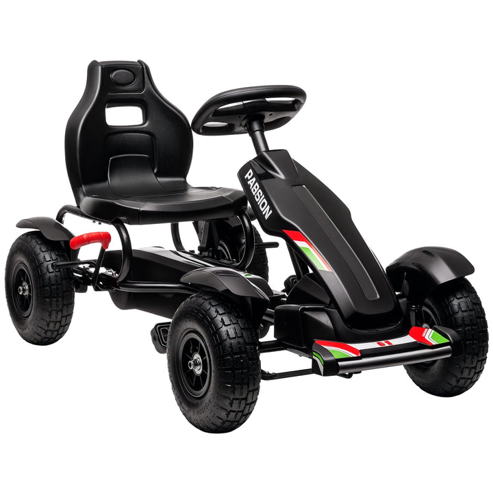 HOMCOM Gokart Tretauto mit Handbremse, verstellbarem Sitz, Vor- und Rückwärtsgang, Tretfahrzeug Kind