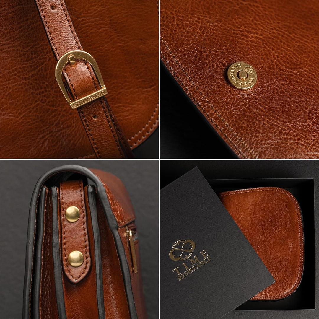 Time Resistance Leder Umhängetasche Damen - Messenger Bags - Arbeitstasche Damen - Schultertasche -