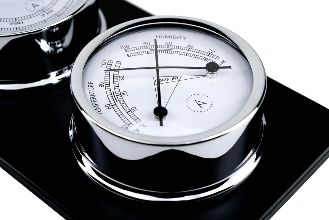 Autonautic - Nautische Wetterstation aus verchromtem Messing - Uhr, Barometer und Thermohygrometer,