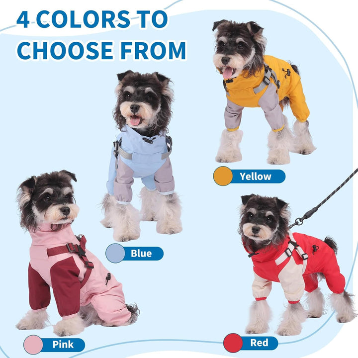 PETCUTE Hunde Regenmantel,Wasserdichter Hunde-Regenjacke mit Integriertem Geschirr,Abnehmbare Kapuze