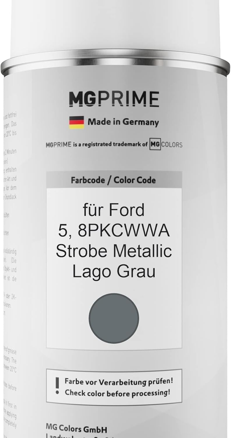 MG PRIME Autolack Sprühdosen Set für Ford 5 / 8PKCWWA Strobe Metallic/Lago Grau Basislack Klarlack S