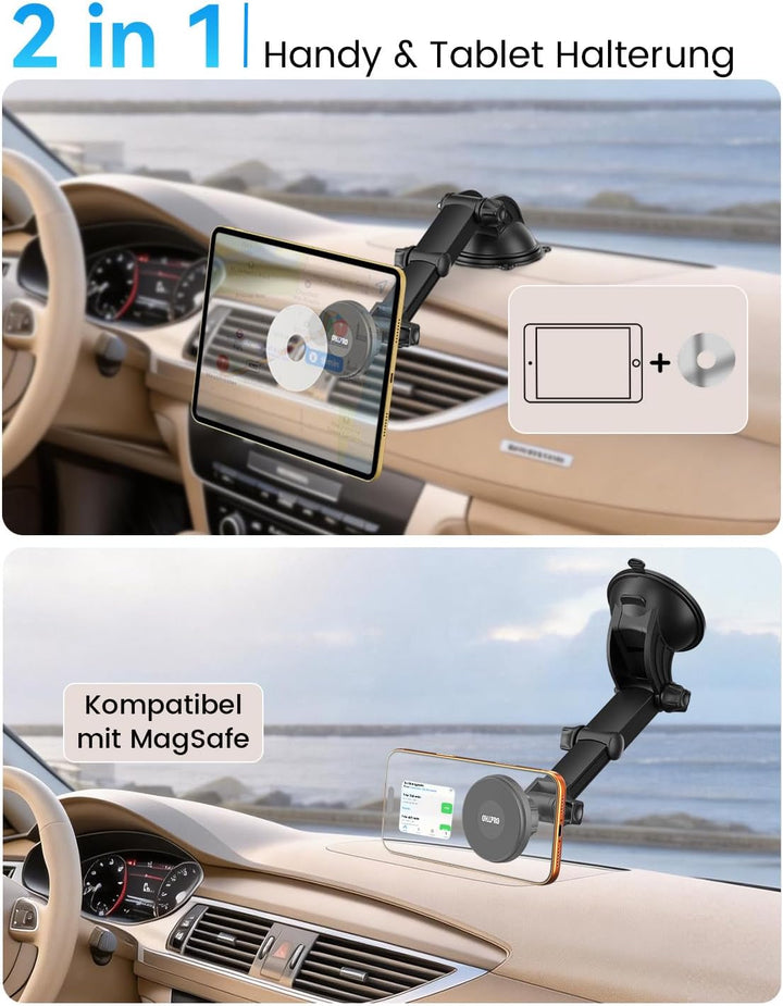 OHLPRO Tablet Halterung Auto,360° Drehung Tablethalterungen 18cm Ausziehbare Arm+ Waschbar Saugnapf,