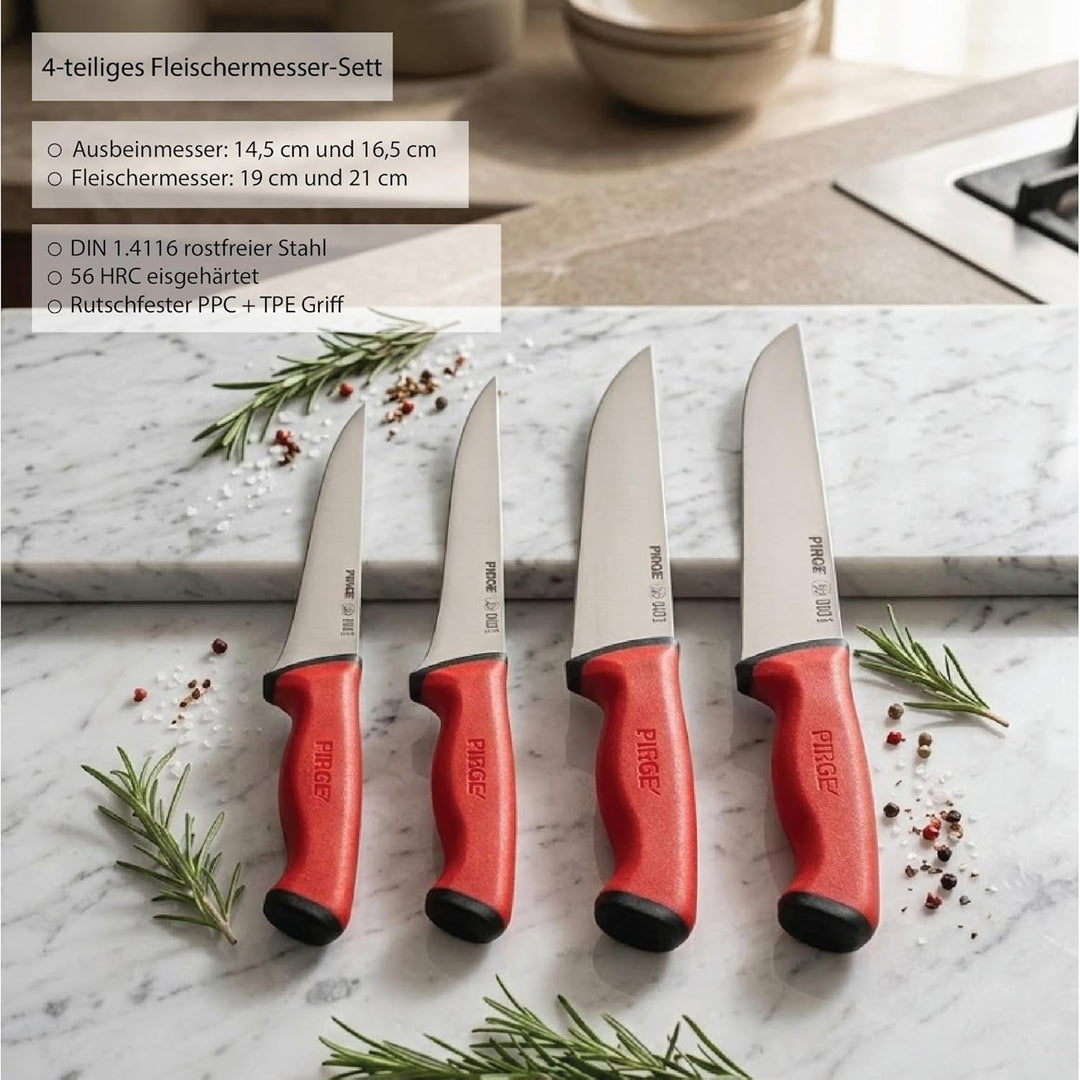 Pirge Duo Metzgermesser Set 4 TLG Schlachtermesser Rutschfester Griff - Fleischermesser - Stechmesse