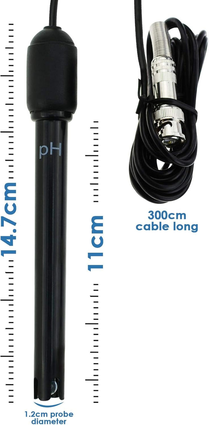 TEKCOPLUS Wasserqualität pH-Elektrode mit 300cm 3000mm 118 Zoll BNC Kabel und Lösungen für Wasser, H