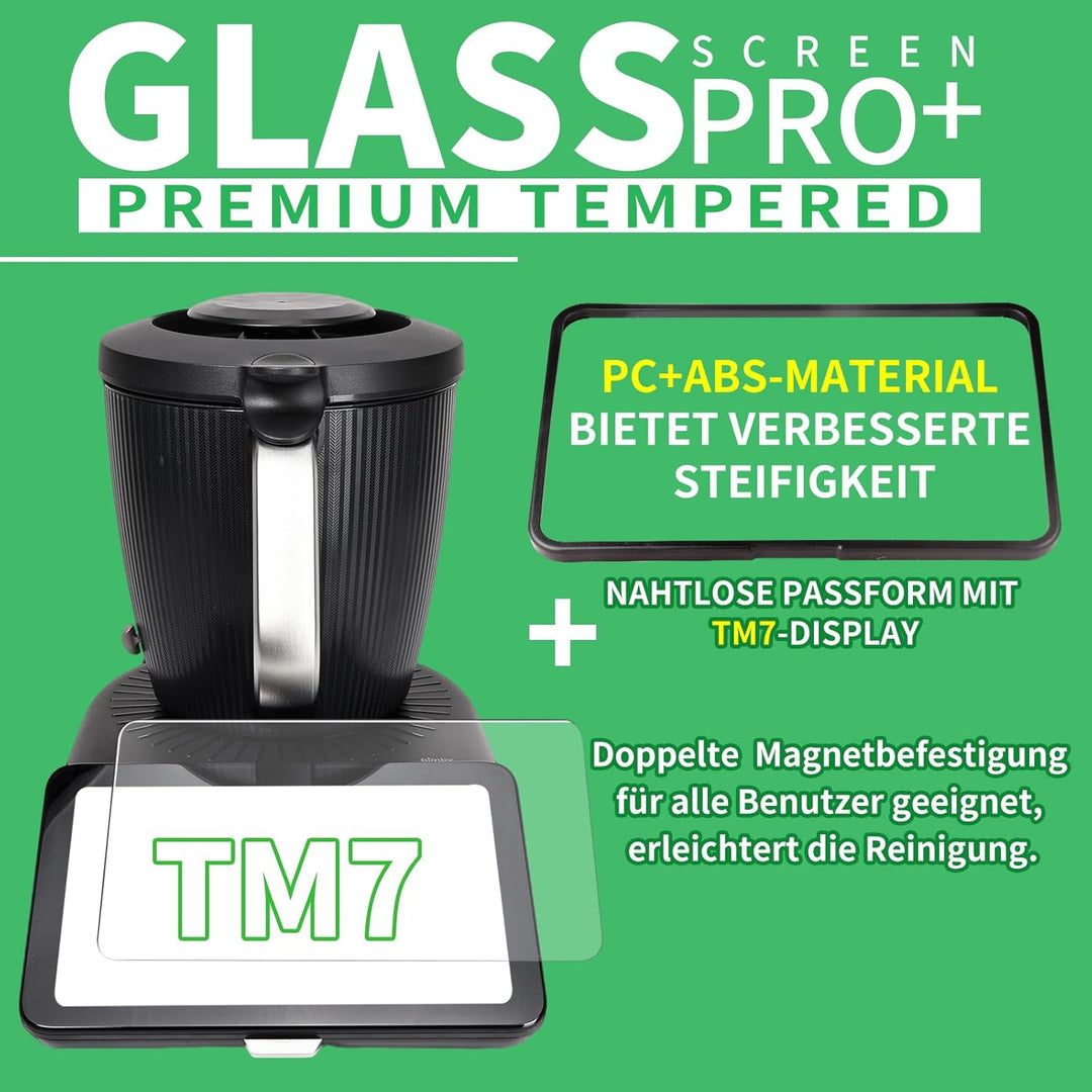 Premium 3-in-1 Display-Schutzrahmen für Thermomix TM7 – robuster PC+ABS-Rahmen, 9H Panzerglas &amp; magn