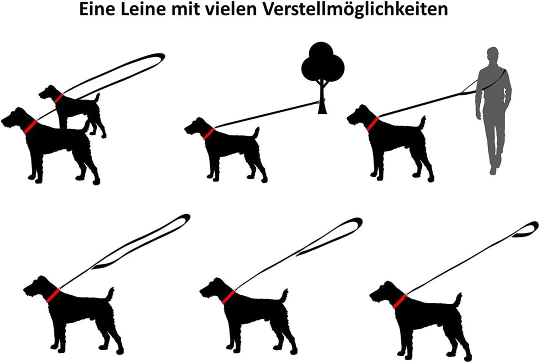 Hundeleine gummiert verstellbar/Doppelleine gummiert für mittlere und grosse Hunde / 2m / 2,40m / 2,