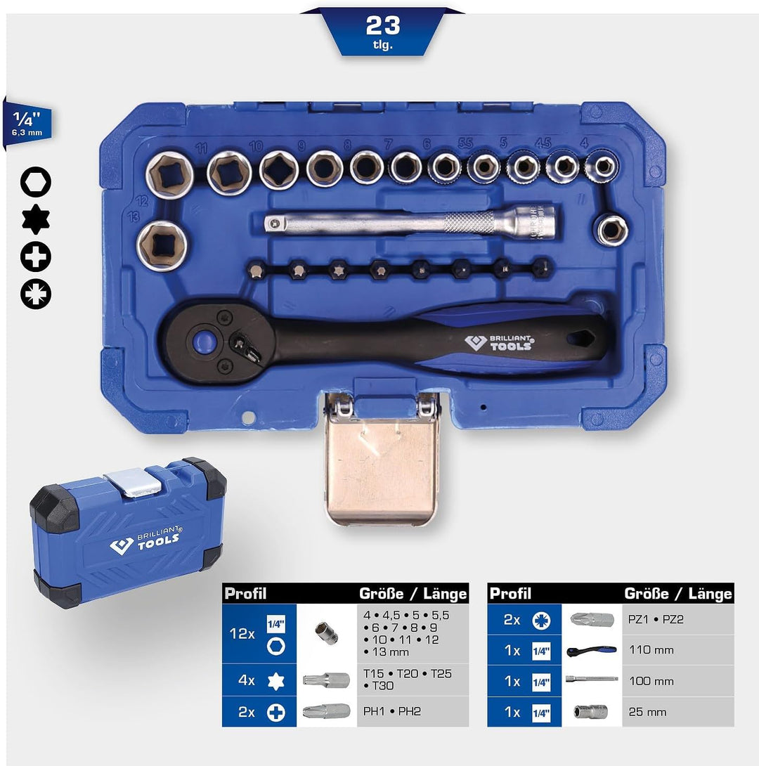 BRILLIANT TOOLS BT020023 1/4" Steckschlüssel-Satz, 23-tlg [Powered by KS TOOLS] 23-tlg., 23-tlg.