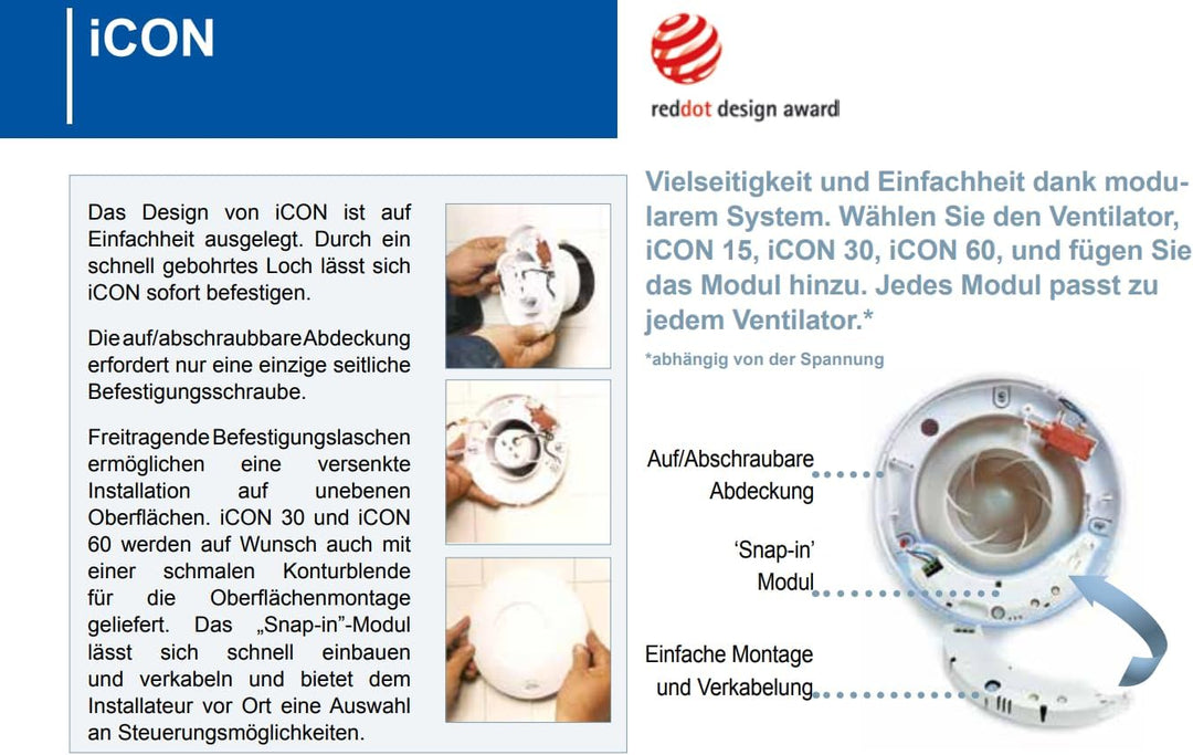 Airflow iCON 60 Abluftventilator 78 l/s – 150mm – Iris‑Rückstauklappe – Optional erweiterbar mit Feu