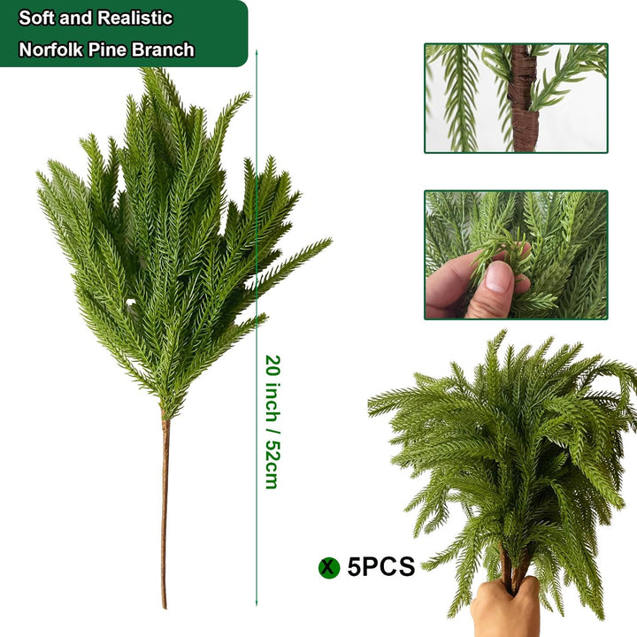 5 Stück Künstliche Tannenzweige Künstlich Zweige Deko Weihnachten Norfolk Pine Künstliche Kiefernzwe