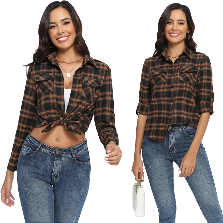 Yukiuiny Damen Karierte Bluse 100% Baumwolle Langarm Weiches Flanellhemd Casual Button-down Holzfäll