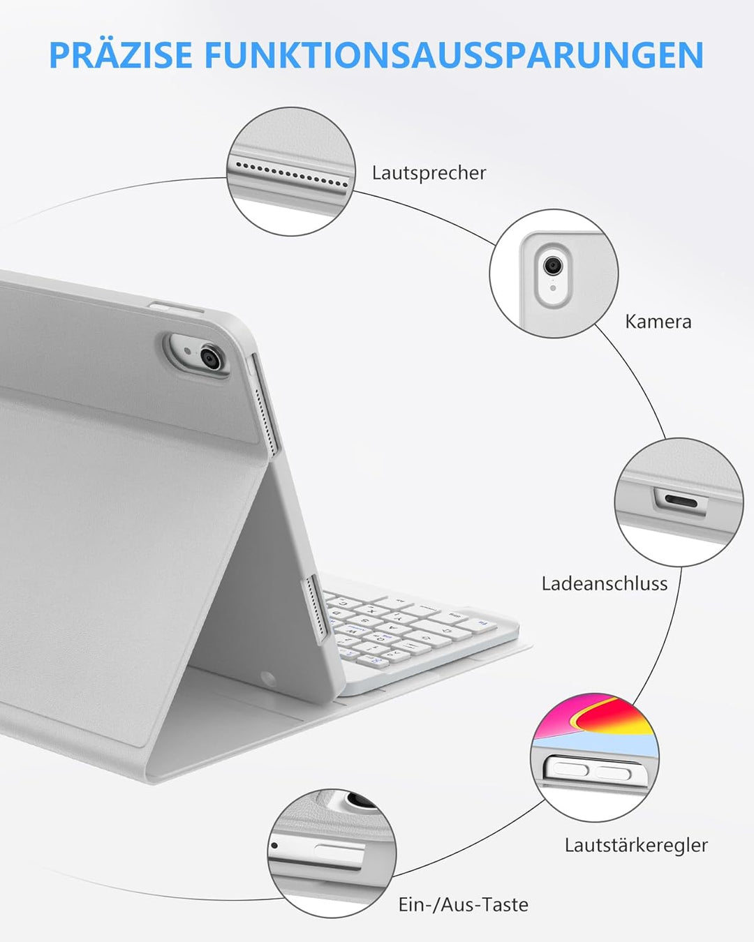 Hülle mit Tastatur für iPad 11/10 Generation (2025/2022, 11/10,9") – Bluetooth 5.0 Keyboard, QWERTZ