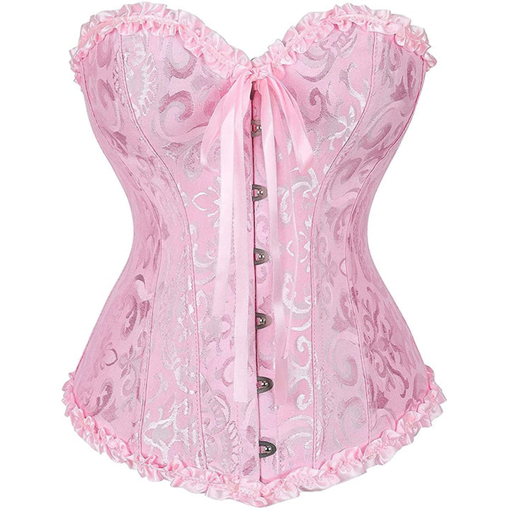 Damen Korsett Bauchweg Vollbrust Corsage Top Gothic Burlesque Schnüren Bustier Rosa M, Rosa M