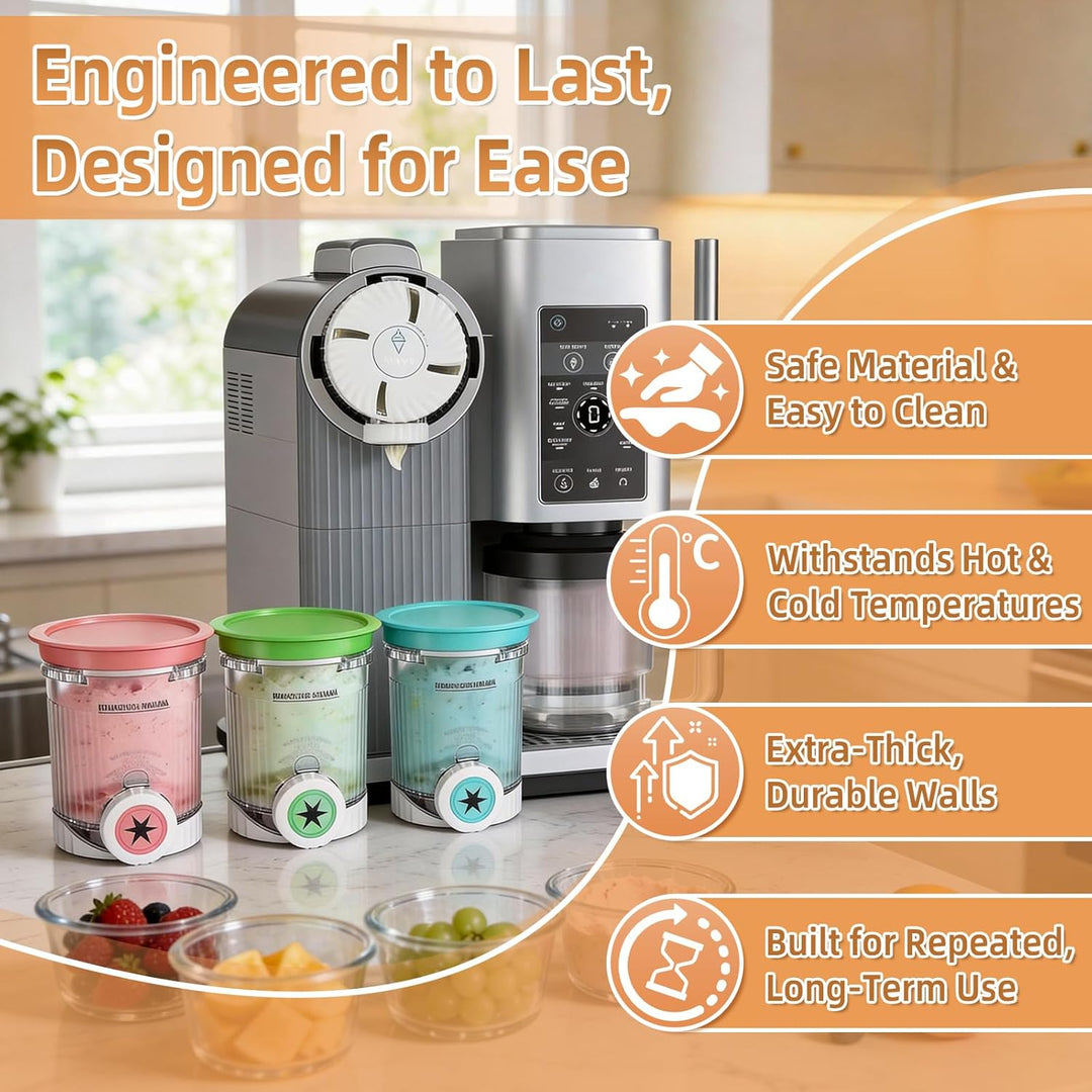 Hejo 4 Stück Behälter für Ninja Swirl CREAMi, 480ml Eisbehälter für NC700EU NC701EU-Serie, Eiscreme