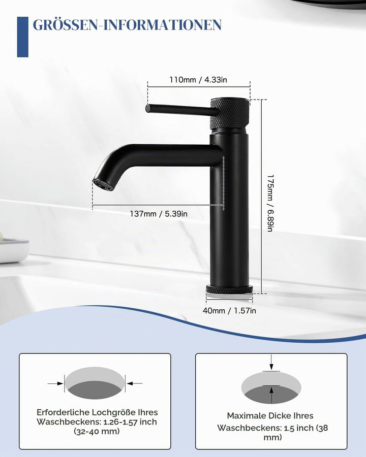 Wasserhahn Bad Waschtischarmatur Schwarz, Waschbecken Armatur Badezimmer, Einhebelmischer Mischbatte