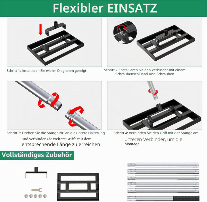 43,2 x 25,4 cm Rasen-Nivellierrechen mit 198,1 cm verstellbarem Edelstahlgriff – robustes Grasnivell