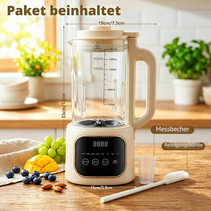 Nussmilchmaschine 1600ML, 20 Blätter Klingen & 35000 U/min, Leise Pflanzenmilchbereiter unter 48dB,