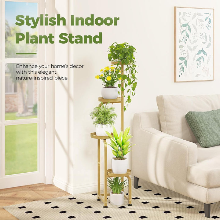 Bamworld Blumenständer Metall Golden Pflanzenständer Blumentreppe Indoor 4 Etagen robustes Pflanzenr