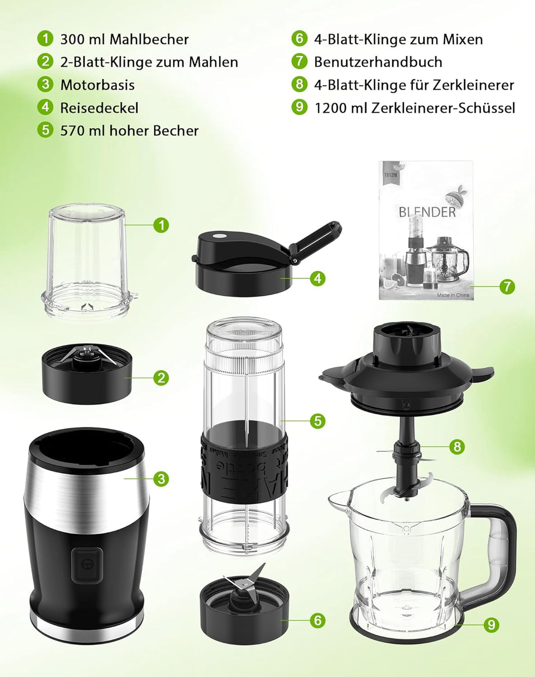 Mixer, 700W Smoothie Maker, Standmixer & Mixer Smoothie Maker, Multifunktion Smoothiemaker/Fleisch Z