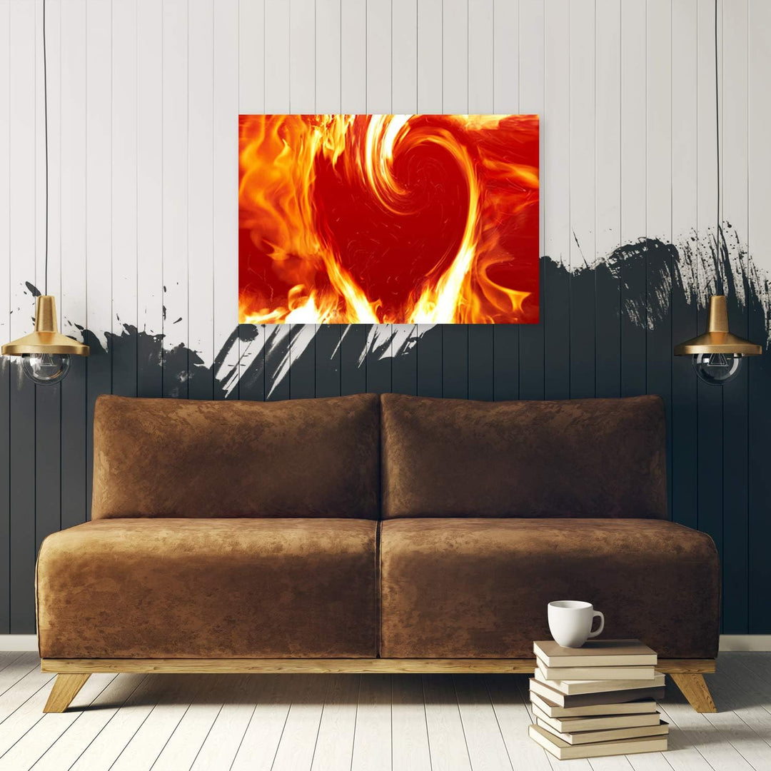 Feeby Bilder Rote Herz Feuer XXL 120x80 cm 1Teilig Wohnzimmer Schlafzimmer Wandbilder Leinwandbilder