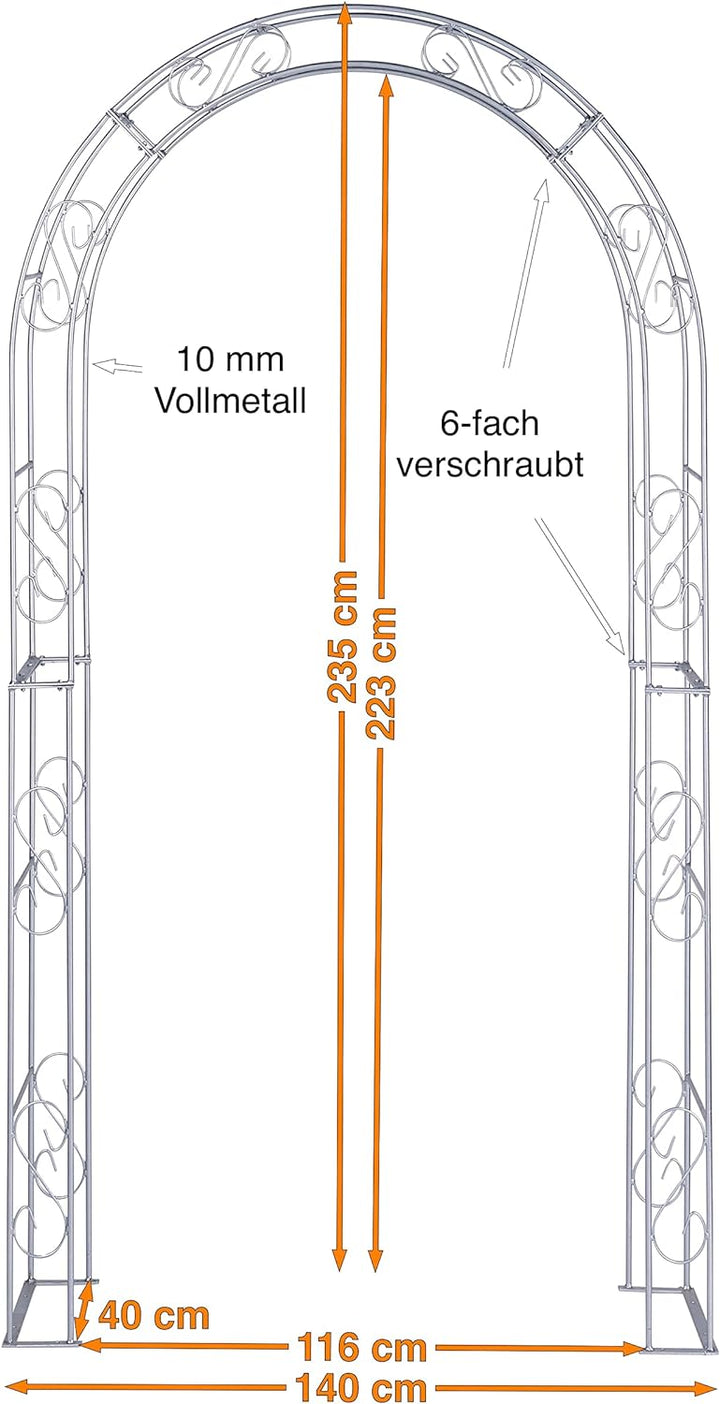 Hirsch Terracotta Rosenbogen Georg Rund Feuerverzinkt 10 mm Vollmaterial Breite 140 cm Höhe 235 cm T