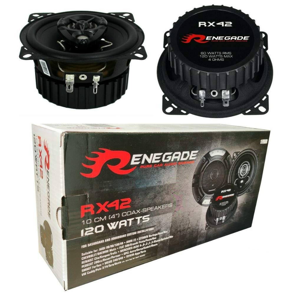 2 RENEGADE RX42 2 Wege koaxial Lautsprecher 4" 10,00 cm 100 mm 60 watt rms 120 watt max impedanz 4 o