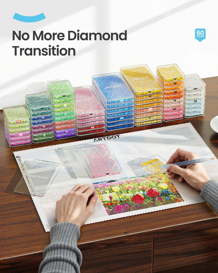 ARTDOT 60PCS Diamond Painting Aufbewahrung Schiffchen Set mit Deckel, 2-in-1 Stackable Tablett als D