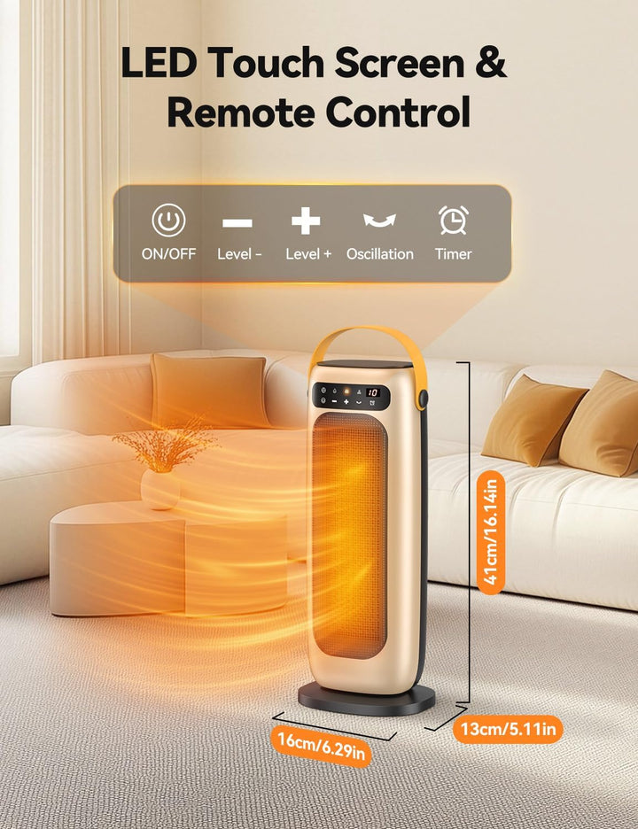 Heizlüfter Energiesparend, 35dB Leise &amp; Kraftvoll 1500W PTC Keramik Heizlüfter mit Fernbedienung, 4