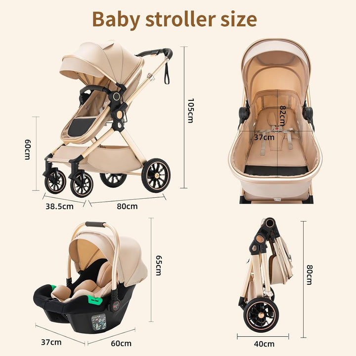BEBBY Kinderwagen, Standard-Kinderwagen, Kinderwagen 3 in 1,Kinderwagen mit Faltbarem Tragbarem für