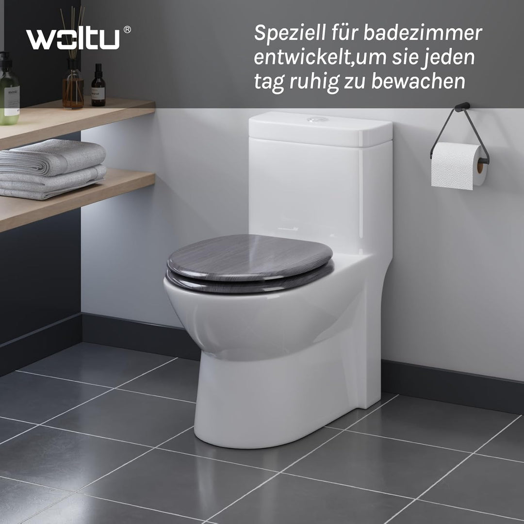 WOLTU #2 Premium WC-Sitz Toilettensitz mit Absenkautomatik, MDF Holzkern, Softclose Scharnier, Antib