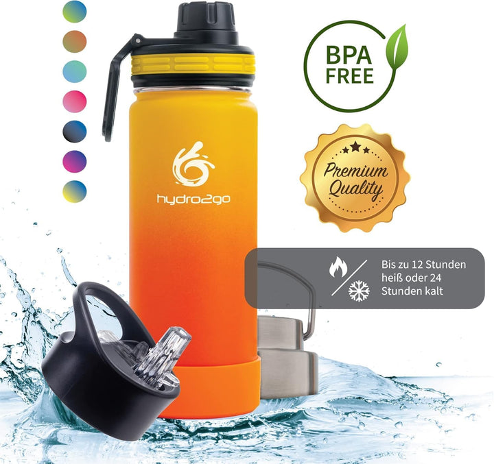 hydro2go Edelstahl Trinkflasche – BPA-freie Isolierflasche für Kinder, Schule, Sport &amp; Outdoor – Häl