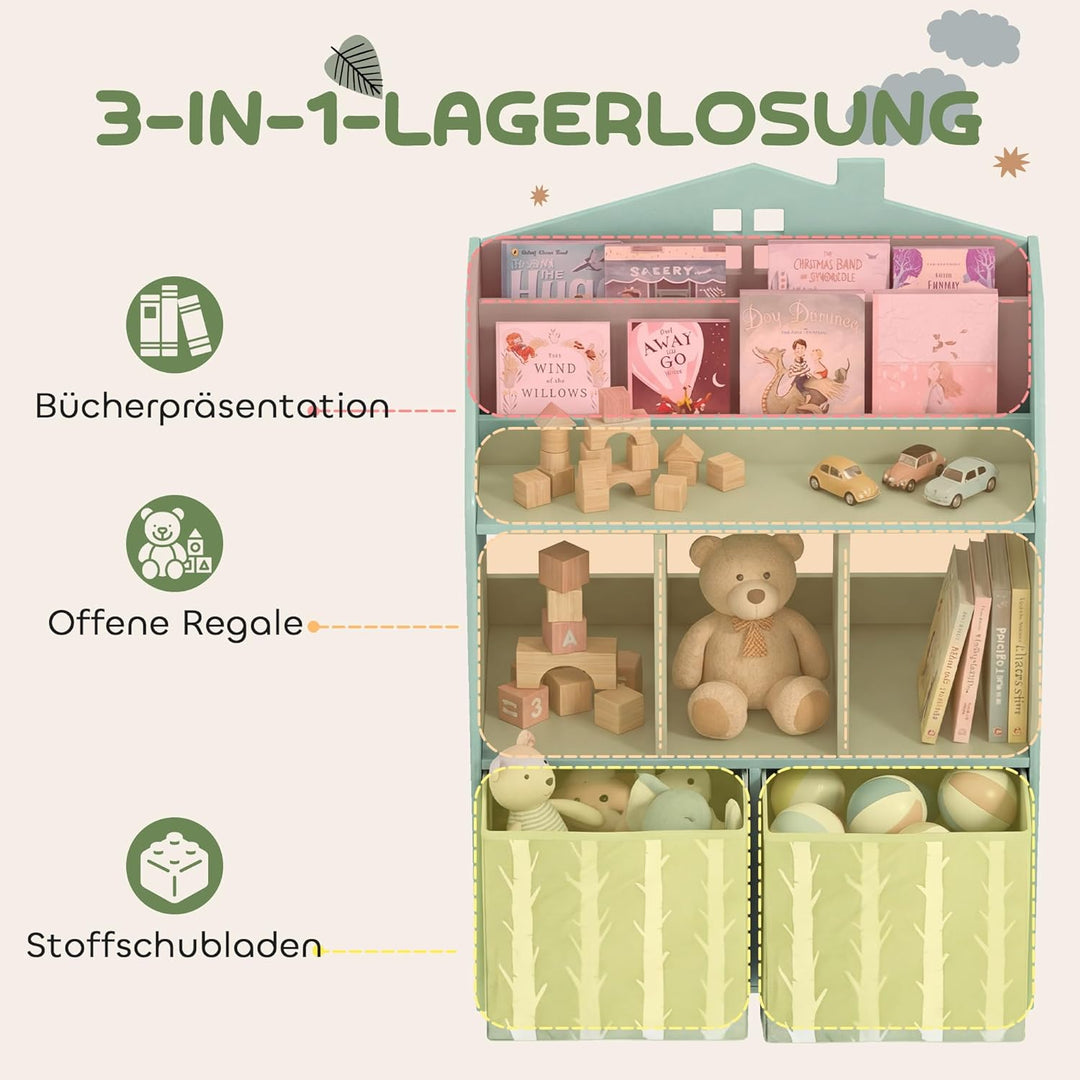 AIYAPLAY Kinderregal Bücherregal Kinder mit 2 Stoffschubladen offen Regal Spielzeugregal für 3-8 Jah