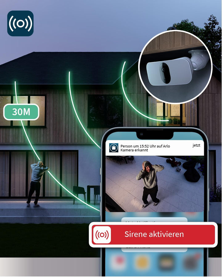 Arlo 2K Floodlight Überwachungskamera + Türklingel HD mit Kamera, Kabellos, Nachtsicht, Bewegungsmel