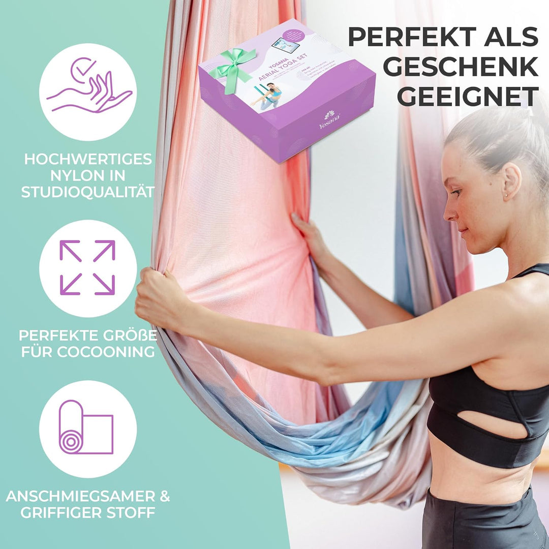 Yosana Hängematte | Komplettset inkl. Befestigung | TÜV geprüft | Nylon Tuch 5m x 2,6m Bunte Wolken