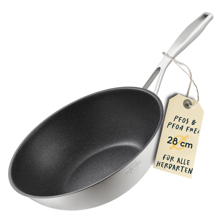 SILBERTHAL Wokpfanne Induktion 28 cm - Edelstahl Wok mit Anti-Haftbeschichtung - Für alle Herdarten