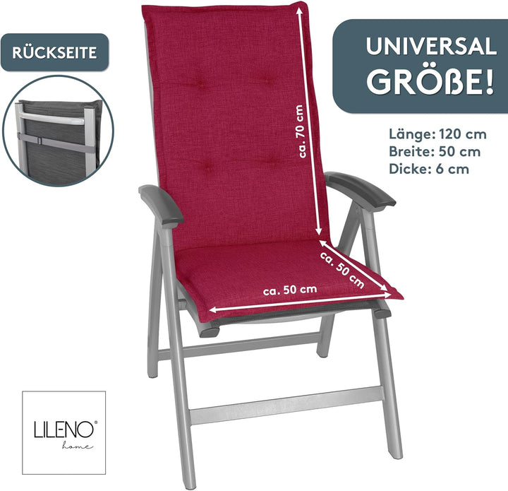 LILENO HOME Gartenstuhl Auflagen als [2er Set - Hochlehner] in Bordeaux - bequeme Liegen als Sitzauf