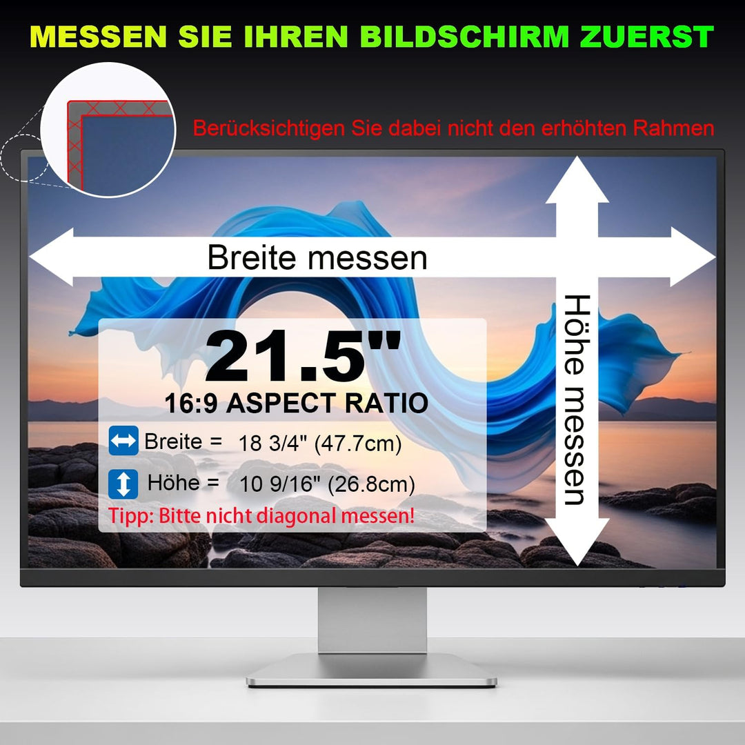 ruord Sichtschutzfolie für 21.5 Zoll 16:9 (47.7x26.8cm) Monitor - Blaulichtfilter & Blendschutz, Abn