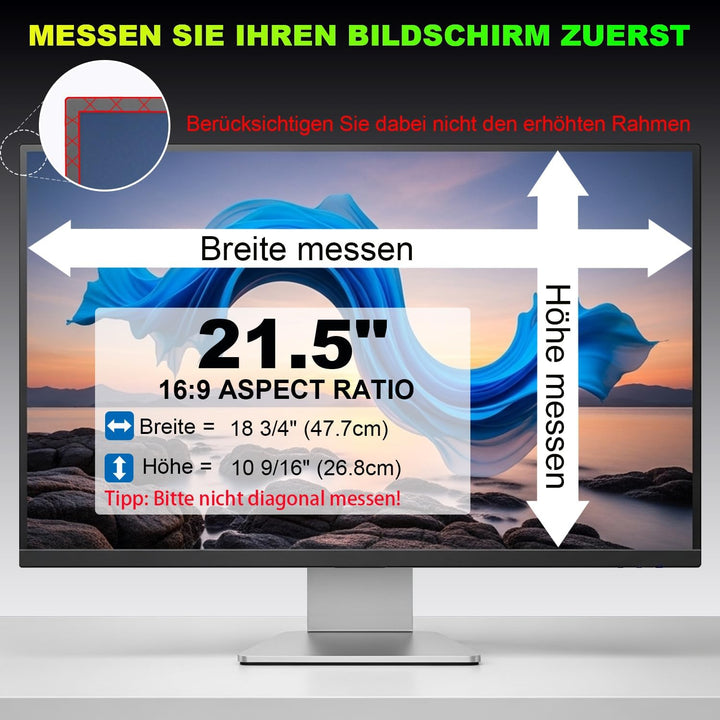 ruord Sichtschutzfolie für 21.5 Zoll 16:9 (47.7x26.8cm) Monitor - Blaulichtfilter & Blendschutz, Abn