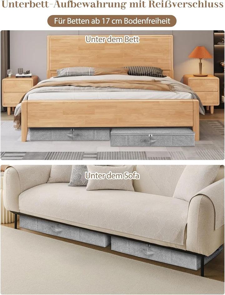 mepure Unterbett Aufbewahrungsbox, 2 Stück – 50L Faltbare Unterbettkommode mit Deckel &amp; Doppelreissv