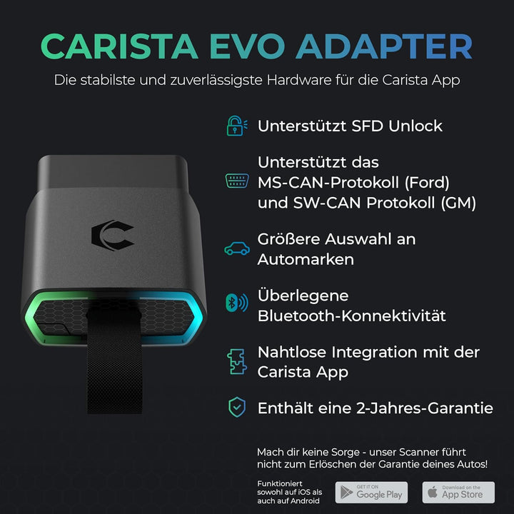 CARISTA EVO- Bluetooth Adapter: Diagnose, Anpassung, Wartung, Live-Daten, Carista EVO