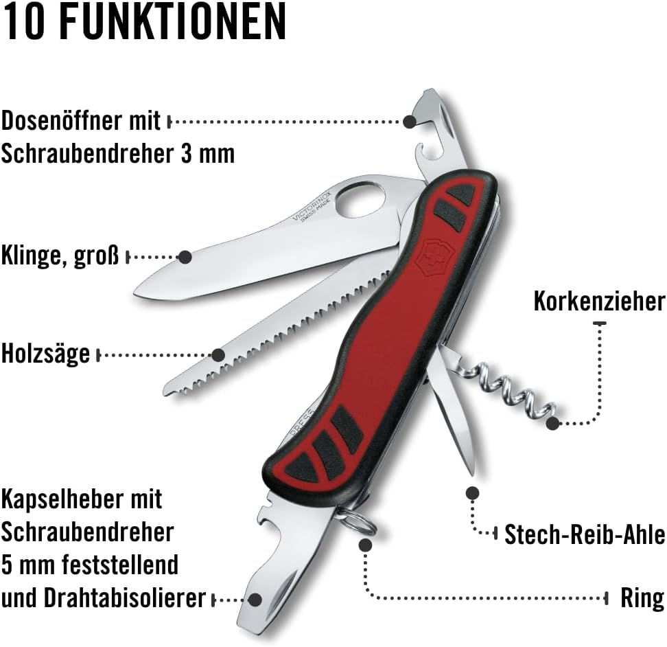 Victorinox, Schweizer Taschenmesser, Forester M, Multitool, 10 Funktionen, Klinge, gross, Dosenöffne