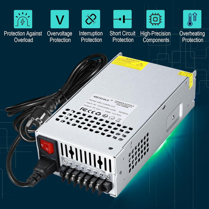 MEISHILE 12V 100A 1200W Netzteil Schaltnetzteile Stromversorgung AC to DC Transformator für LED Lich