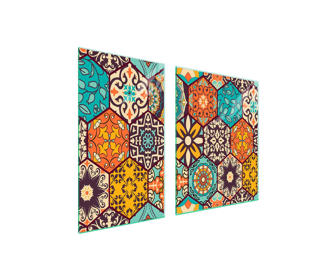 TMK ArtDeko Herdabdeckplatte 2 Teilig 40x52 + 60x52 cm - Spritzschutz Herdabdeckung – Herdschutz aus