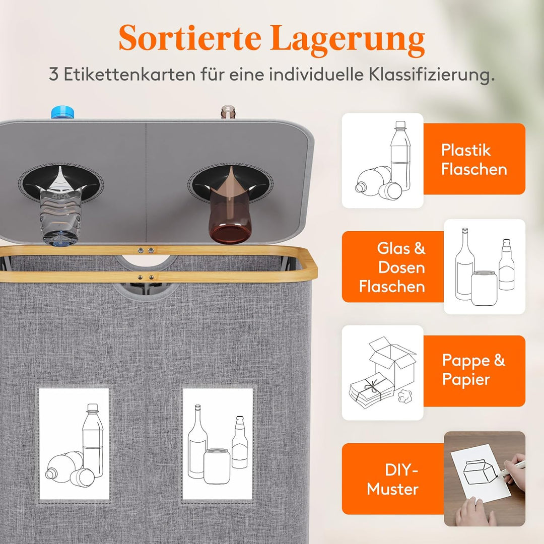 Lifewit 120L Pfandflaschen Sammelbehälter, Flaschen Organizer mit Deckel, Flaschensammler Leergut 2