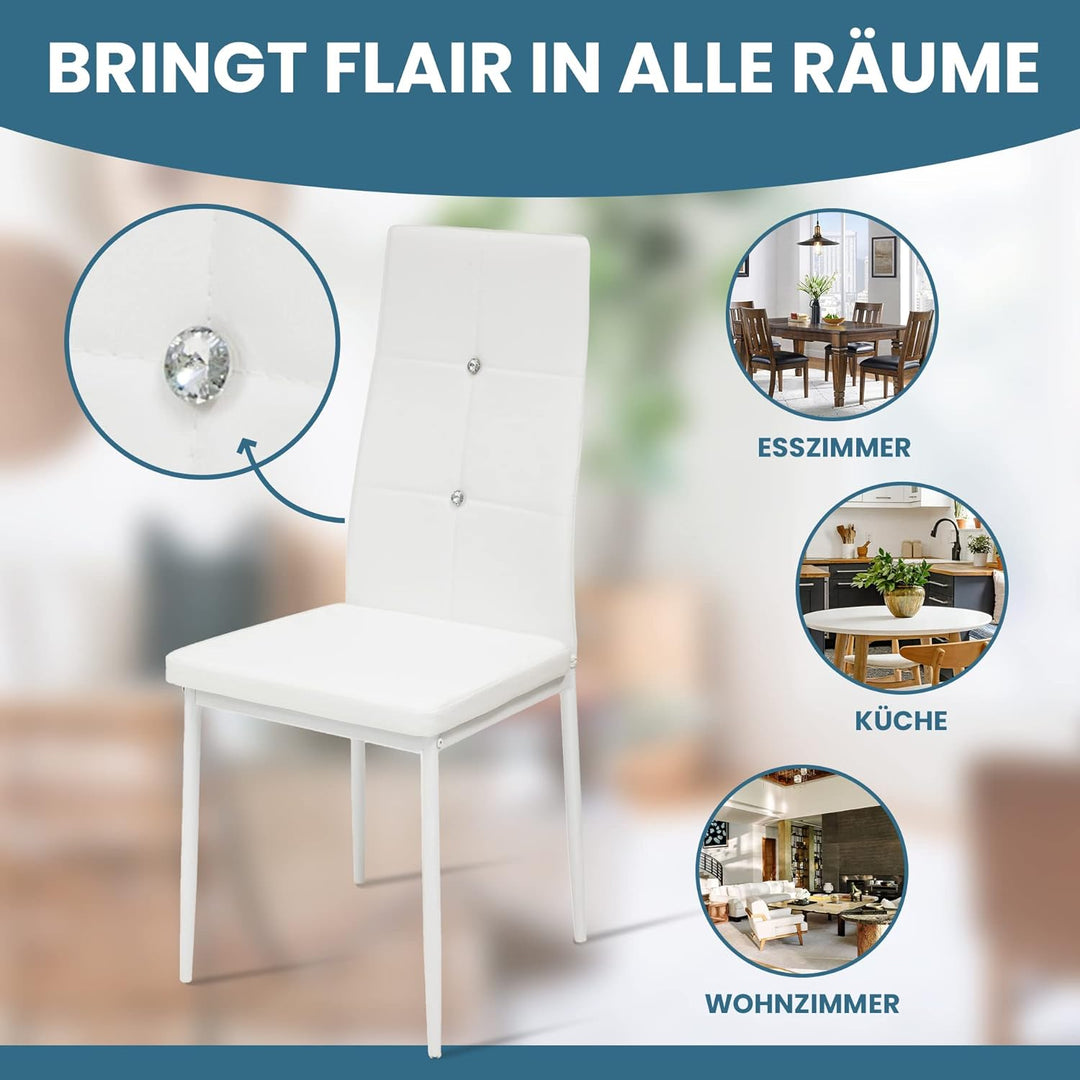 Albatros Esszimmerstühle 6er Set Diamond, Weiss - Edler Diamant-Look, Kunstleder-Bezug, bequemer Pol