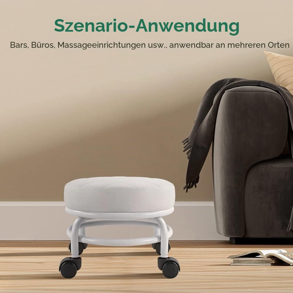 FURWOO Rollsitz PU-Leder Niedriger runder Rollhocker Bodenhocker mit Universal-Rollen für Home Fitne