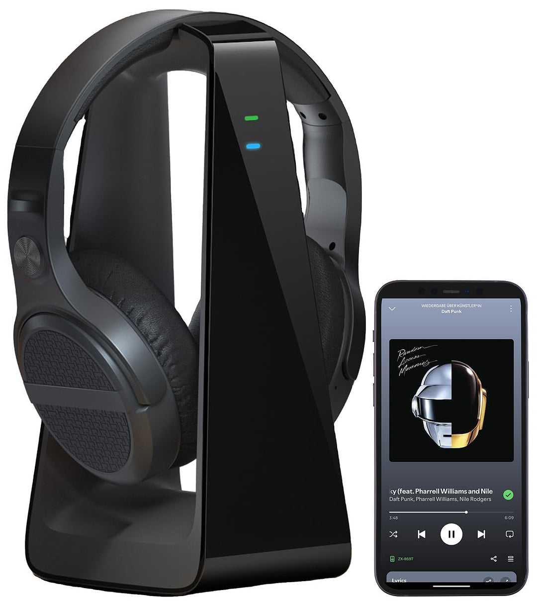 auvisio TV Kopfhörer: Digitaler Stereo-Funkkopfhörer, DSP, Akku, Bluetooth, Ladestation, 30m (Kopfhö