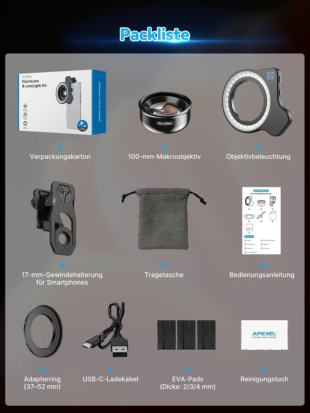 APEXEL Makro-Objektiv für iPhone 14 Pro, 100 mm Handyobjektiv + CPL-Filter, Makro-Objektivaufsatz fü